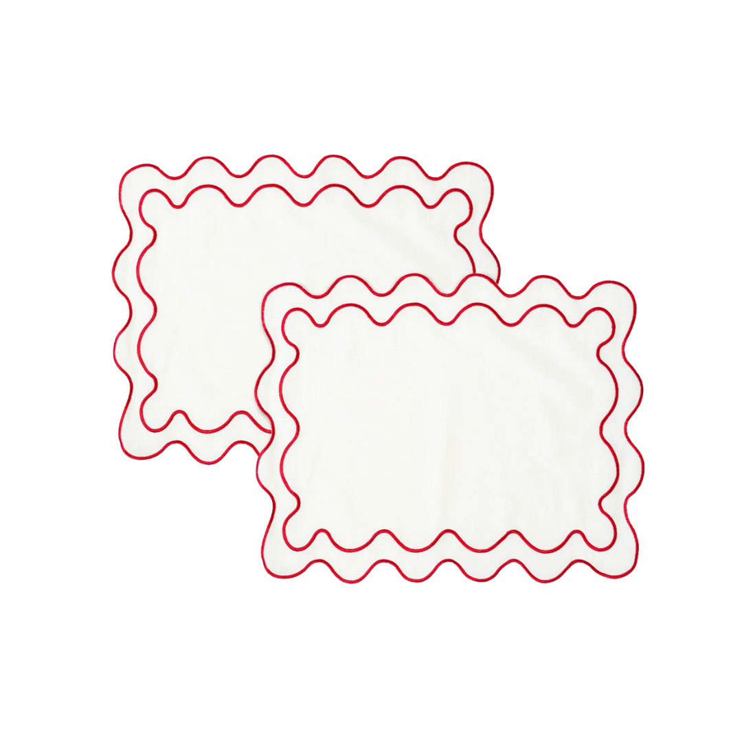 Placemat Wavy White/Red Linen