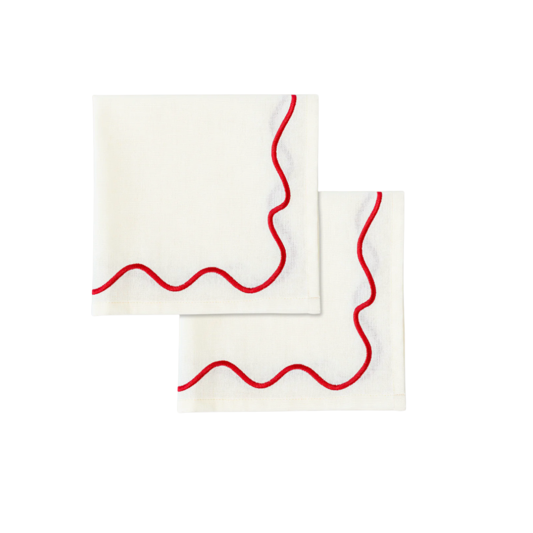 Napkin Wavy White/Red Linen